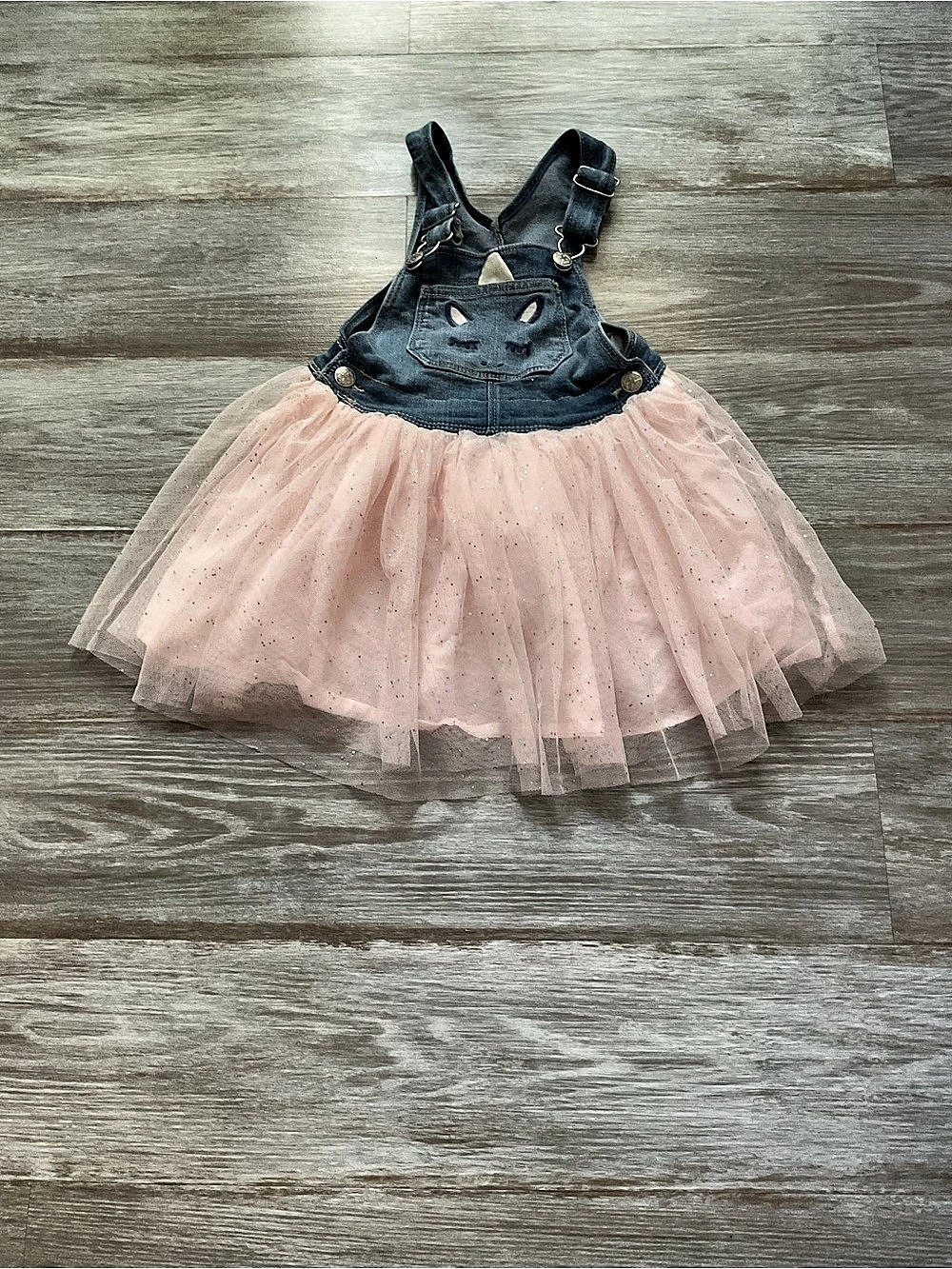Unicorn Tulle Denim Overall Dress in Pink & Blue